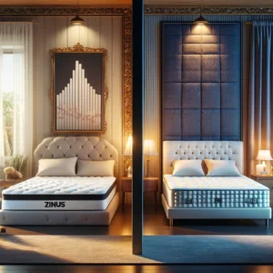 elegant bedroom design featuring side-by-side comparison of two high-end mattresses